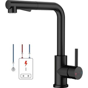 TRANKIELO® - Zwarte Keukenkraan met Lage Druk – Uittrekbare Spoelbakarmatuur – 2 Straalsoorten – 360° Draaibaar – Geschikt voor Boiler