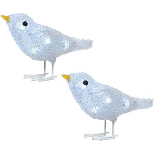 2x Kerstverlichting figuren voor buiten - Verlichte vogel LED 30 lampjes - 16 cm - Koel wit