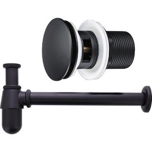 EDMONDO Sifon met design Afvoerplug (75 mm) met overloop – Zwart - Pop up Plug – Clickwaste - Ø 63 mm – Mix & Match – Grote schroef - Afsluitbaar - 1¼ inch - Pop up Plug voor Wastafel met Afvoer