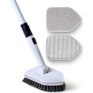 Doucheschrobber 3-in-1 uitschuifbare lange steel 58 inch - reinigingsborstel voor badkamer keuken toilet - grijze kleur schrobber met steel