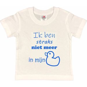 Shirt Aankondiging zwangerschap ""Ik ben straks niet meer in mijn eendje | korte mouw | wit/blauw | maat 134/140 zwangerschap aankondiging bekendmaking