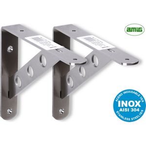 AMIG Plankdragers - Geborsteld RVS - 200x160mm / 4mm - Zware Constructie 2x444g voor Zware Lasten 2x370KG