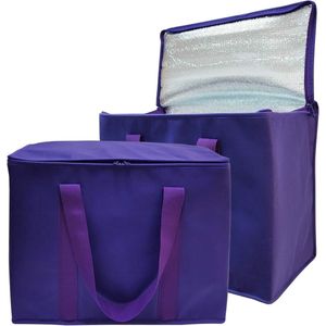 Set van 2 grote geïsoleerde koeltassen, herbruikbare boodschappentassen met ritssluiting, houdt voedsel warm of koud, 15,7"" B x 13"" H x 8,5"" D (paarse kleur)