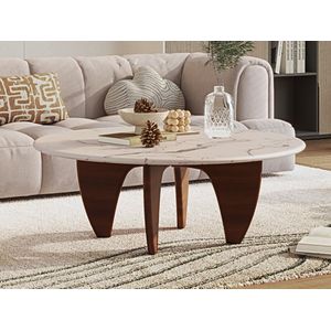 Salontafel Marmer Walnoot - Hout - Marmer blad Rond - tafel