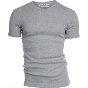 Garage 302 - Semi Bodyfit T-shirt V-hals korte mouw grijs melange XXL 85% katoen 15% viscose 1x1 rib