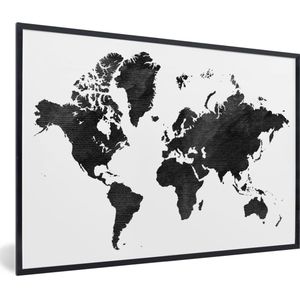 Fotolijst incl. Poster - Wereldkaart - Vintage - Zwart - 60x40 cm - Posterlijst