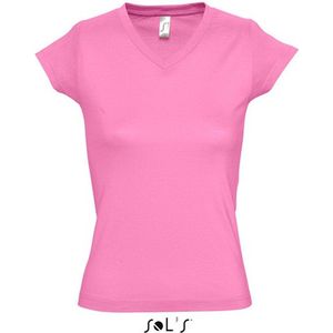 Dames t-shirt V-hals roze 100% katoen slimfit - Dameskleding shirts 44
