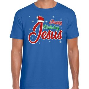 Fout Kerst shirt / t-shirt - Happy birthday Jesus / Jezus - blauw - heren - kerstkleding / kerst outfit XL