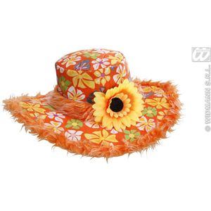Widmann - Hawaii & Carribean & Tropisch Kostuum - Hoed Ibiza Met Zonnebloem, Oranje - Oranje - Carnavalskleding - Verkleedkleding