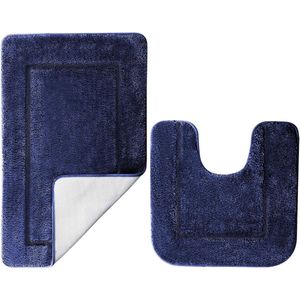 2-delige Badmat Set, Blauw, Microvezel Zacht, Antislip, 53 x 86 cm en 50 x 50 cm