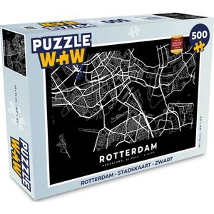 Puzzel Rotterdam - Stadskaart - Zwart - Legpuzzel - Puzzel 500 stukjes - Plattegrond