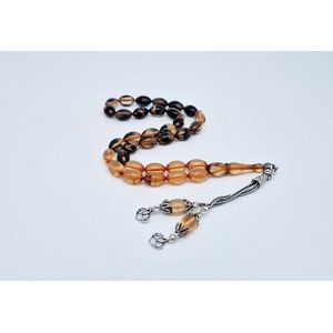 Synthetische hars Tasbih 33 Misbaha Kralen met 925 Zilver Kwastjes - Hoge Kwaliteit Nieuw Ontwerp- Hazelaar en zwart kleur