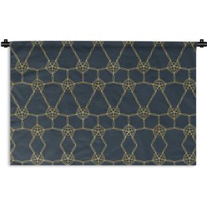 Wandkleed Luxe patroon - Luxe patroon van gouden lijnen en bloemen tegen een donkerblauwe achtergrond Wandkleed katoen 180x120 cm - Wandtapijt met foto XXL / Groot formaat!