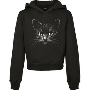 Kinder - Kinderen - Kids - Goede Kwaliteit - Blijvend Zacht - Hoody - Black Cat - Cropped - Catface Hoodie