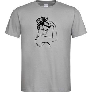 Grijs T shirt met  "" Girl Power "" print size XL