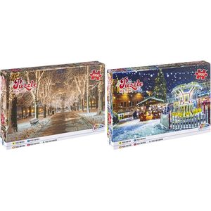 Puzzel 1000 Stukjes Winter Laan met Lampjes