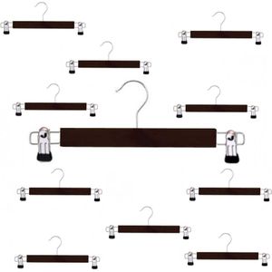 10 (+ 1 gratis) ZWARTE houten kledinghangers - kleerhangers van 34 cm breed met twee klemmen