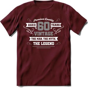 60 Jaar Legend T-Shirt | Zilver - Wit | Grappig Verjaardag en Feest Cadeau | Dames - Heren - Unisex | Kleding Kado | - Burgundy - L