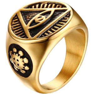 Edelstaal zegelring voor mannen Eye Of Providence Goudkleurig-20mm