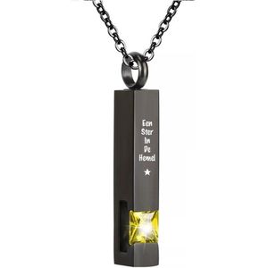 Luxe Ashanger | Met Ketting En Gravering | Een Ster In De Hemel | Assieraad | Zwart Met Groene Steen | As Ketting | Gedenksieraad | Urn | Incl. As vuller