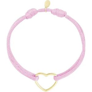 Satijnen Cord armband hart licht roze