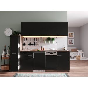 Goedkope keuken 225  cm - complete keuken met apparatuur Oliver  - Donker eiken/Zwart  - keramische kookplaat - vaatwasser  - spoelbak