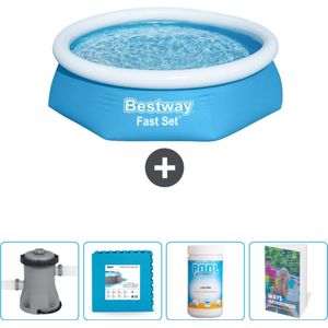 Bestway Rond Opblaasbaar Fast Set Zwembad - 244 x 61 cm - Blauw - Inclusief Pomp - Vloertegels - Chloor - Zwembadgids