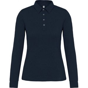 Polo Dames XXL Kariban Kraag met knopen Lange mouw Navy 100% Katoen