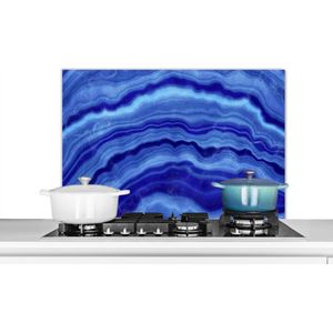 Spatscherm keuken 80x55 cm - Kookplaat achterwand Agaat steen - Blauw - Muurbeschermer - Spatwand fornuis - Hoogwaardig aluminium