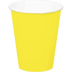 24x stuks drinkbekers van papier geel 350 ml - Uni kleuren thema voor verjaardag of feestje