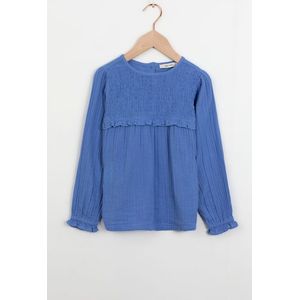 Sissy-Boy - Blauwe blouse met smock detail en ruffles