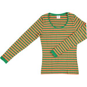 Apollo - Party T-shirt dames lange mouwen - Strepen - Oranje/Groen - Maat M - Carnaval - Kruikenstad - Carnavalskleding dames