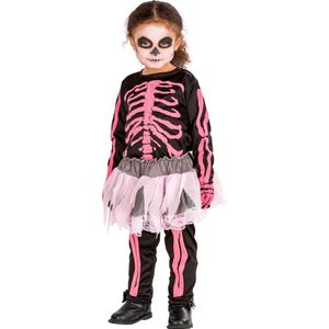 dressforfun - meisjeskostuum roze skelet 116 (5-7y) - verkleedkleding kostuum halloween verkleden feestkleding carnavalskleding carnaval feestkledij partykleding - 300101