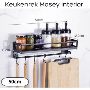Keuken Organizer hangend - Kruidenrek - Keukenrek - Zwart Metaal - Industrieel Design - Opberg rek - 50cm