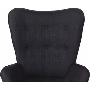 In And OutdoorMatch Luxe loungestoel Nolan - Eetkamerstoel - Zwarte stof - Houten poten - Set van 1 - Zithoogte 49 cm - Deluxe