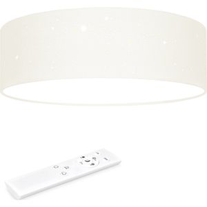 Navaris LED plafondlamp rond 22W Ø 40 cm - Stoffen plafonnière met warm wit licht en sterreneffect - Dimbare LED lamp met afstandsbediening - Beige