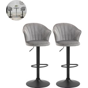 Barkrukken set van 2 - Barkruk - Barstoel - Barkrukken met rugleuning - Keukenstoel - Voetsteun - Zithoogte 82 cm - Grijs