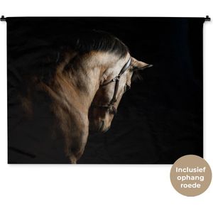 Wandkleed Dieren op een zwarte achtergrond - Paard op zwarte achtergrond Wandkleed katoen 150x112 cm - Wandtapijt met foto