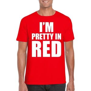 I am pretty in red tekst t-shirt rood heren - rode heren fun shirts L