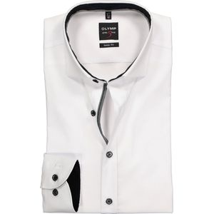 OLYMP Level 5 body fit overhemd - wit (zwart contrast) - Strijkvriendelijk - Boordmaat: 45
