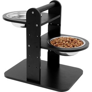 TRANKIELO® - Verhoogde Voederbak voor Honden en Katten – Verstelbare Hoogte – Bamboe en Roestvrijstalen Kommen – Ideaal voor Alle Maten Huisdieren