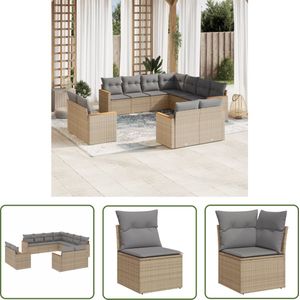 The Living Store 11-delige Loungeset met kussens poly rattan gemengd beige - Loungeset - Tuinset - Tuinbank - Lounge Set - Buitendecoratie
