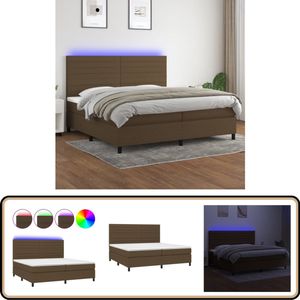 vidaXL Boxspring LED - Donkerbruin - 200x200 cm Boxspring - Donkere Bruine Boxspring - Led Boxspring - Pocketveer Matras - Boxspring Met Led