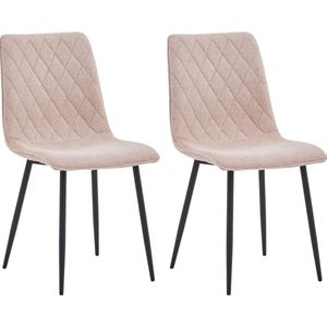 Colenis® - Elise Eetkamerstoel - Set Van 2 - Roze - Linnen Stof- Industrieel
