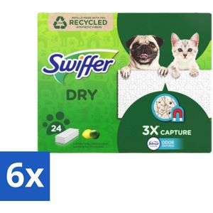 Swiffer Dry - Vloerdoekjes - Navulling - Febreze Citroengeur - 24 Doekjes - Voordeelverpakking - 6 stuks