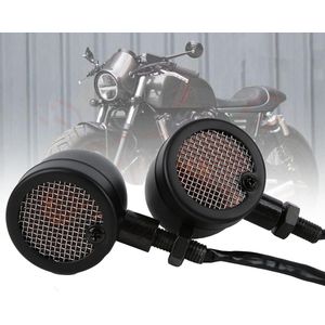 Richtingaanwijzer voor Motorfiets - 2 Stuks LED Richtingaanwijzer Vintage Geel Licht - Zwart Shell - Universele Modificatie