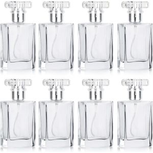 Belle Vous 30ml Lege Hervulbare Parfum Helder Glazen Verstuiver Spray Flesjes (8Pak) - Transparante Vierkante Flesjes met Zilveren Pompje, Mee op Reis te Nemen, Essentiele Oliën, Aftershave en Cologne