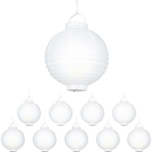 Relaxdays 10x led lampion wit - van papier - rond - lampionnen - op batterijen