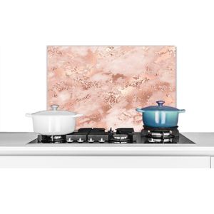 Spatscherm keuken 60x40 cm - Kookplaat achterwand Marmer - Luxe - Roségoud - Roze - Glitter - Marmerlook - Muurbeschermer - Spatwand fornuis - Hoogwaardig aluminium