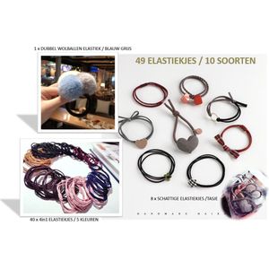 49 Stuks 10 Soorten Haaraccessoire: Mooie HandMade Hoge Kwaliteit Haarelastiekjes - Super Sterk en Goede Flexibiliteit - Dames Meisjes Baby's - Simpel en Elegant Morandi Kleuren Ø 5cm